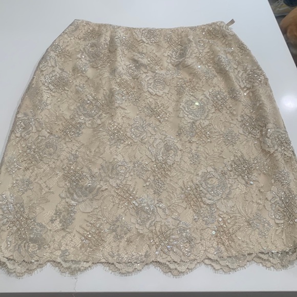 Badgley Mischka Dresses & Skirts - Badgley Mischka Double Lined Silk Lace Flower Skirt